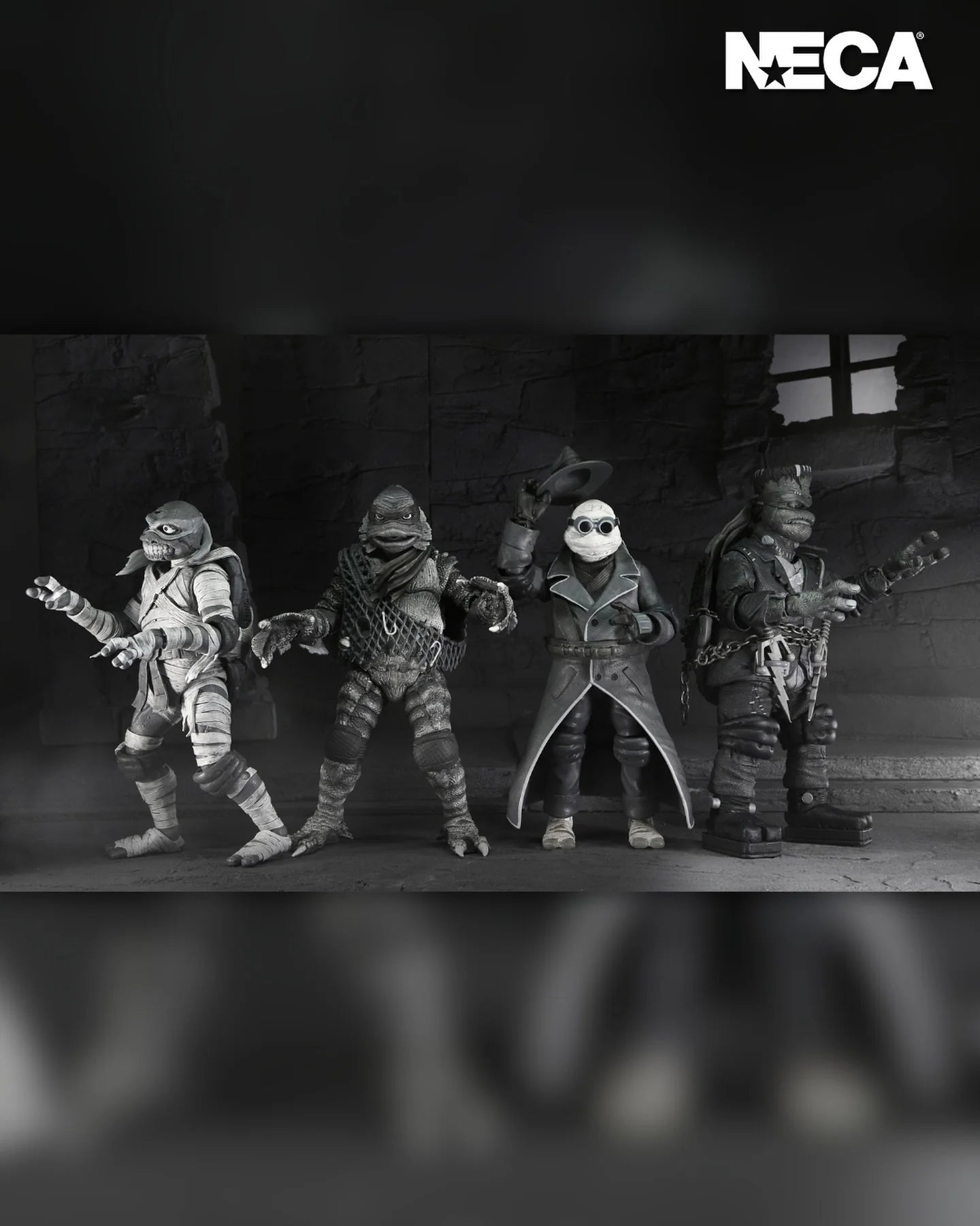 NECA Universal Monsters x Teenage Mutant Ninja Turtles Black & White Action Figure 4-Pack (7 inch)
