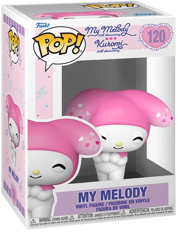 Funko Pop! Sanrio: My Melody 50th Anniversary Vinyl Figure by Funko features My Melody’s pink ears and white face, displayed in a pink and white box. This collectible celebrates Sanrio’s milestone with special star and heart details.