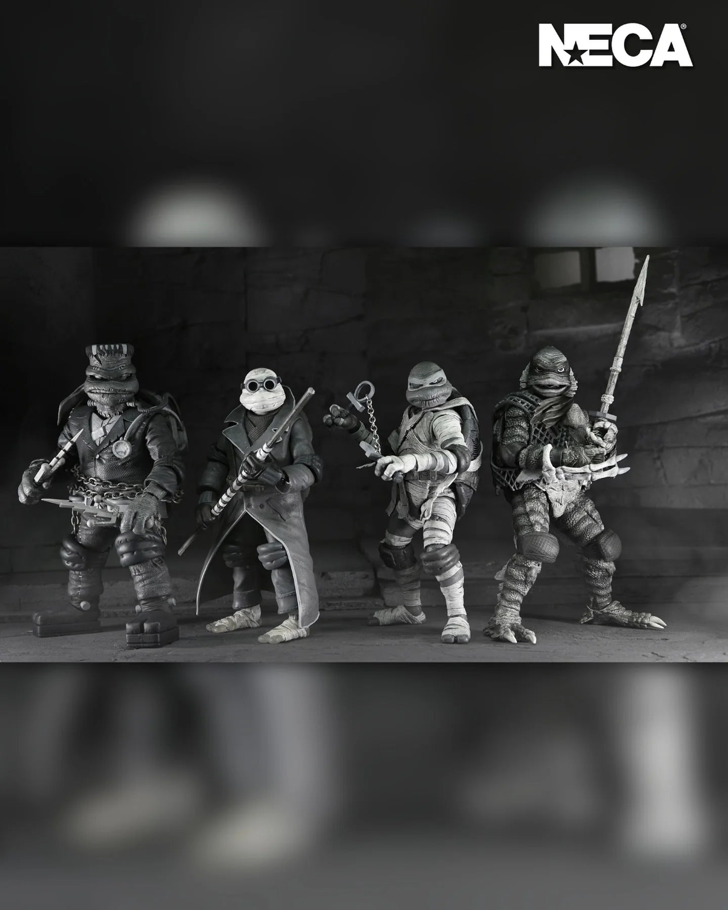 NECA Universal Monsters x Teenage Mutant Ninja Turtles Black & White Action Figure 4-Pack (7 inch)