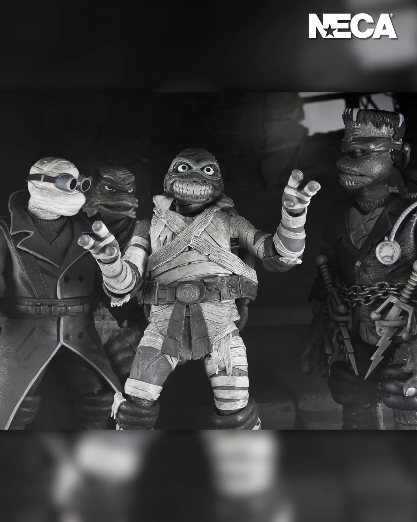 NECA Universal Monsters x Teenage Mutant Ninja Turtles Black & White Action Figure 4-Pack (7 inch)