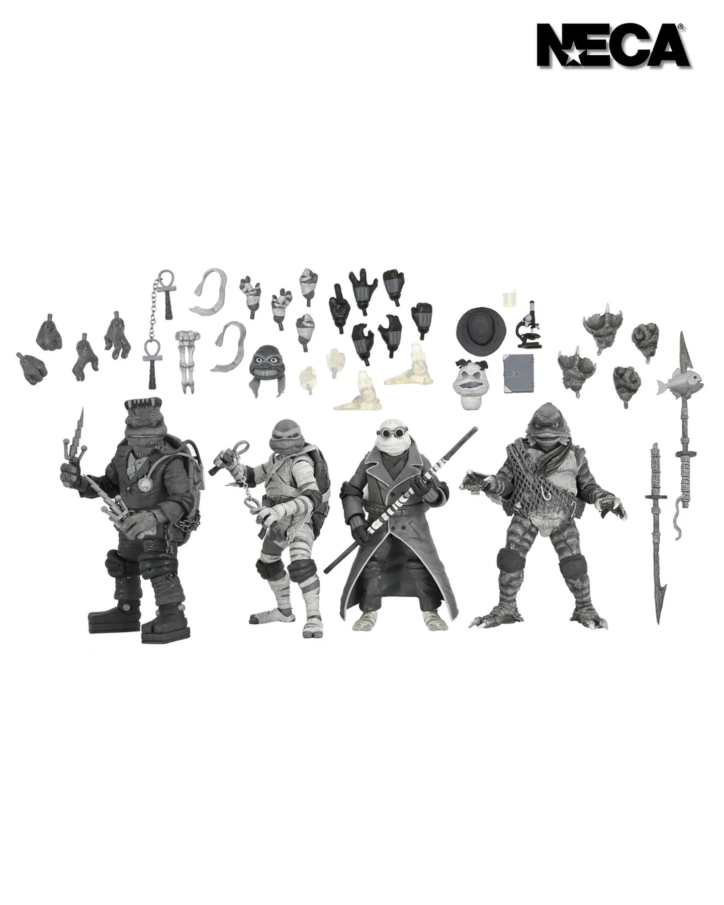 NECA Universal Monsters x Teenage Mutant Ninja Turtles Black & White Action Figure 4-Pack (7 inch)