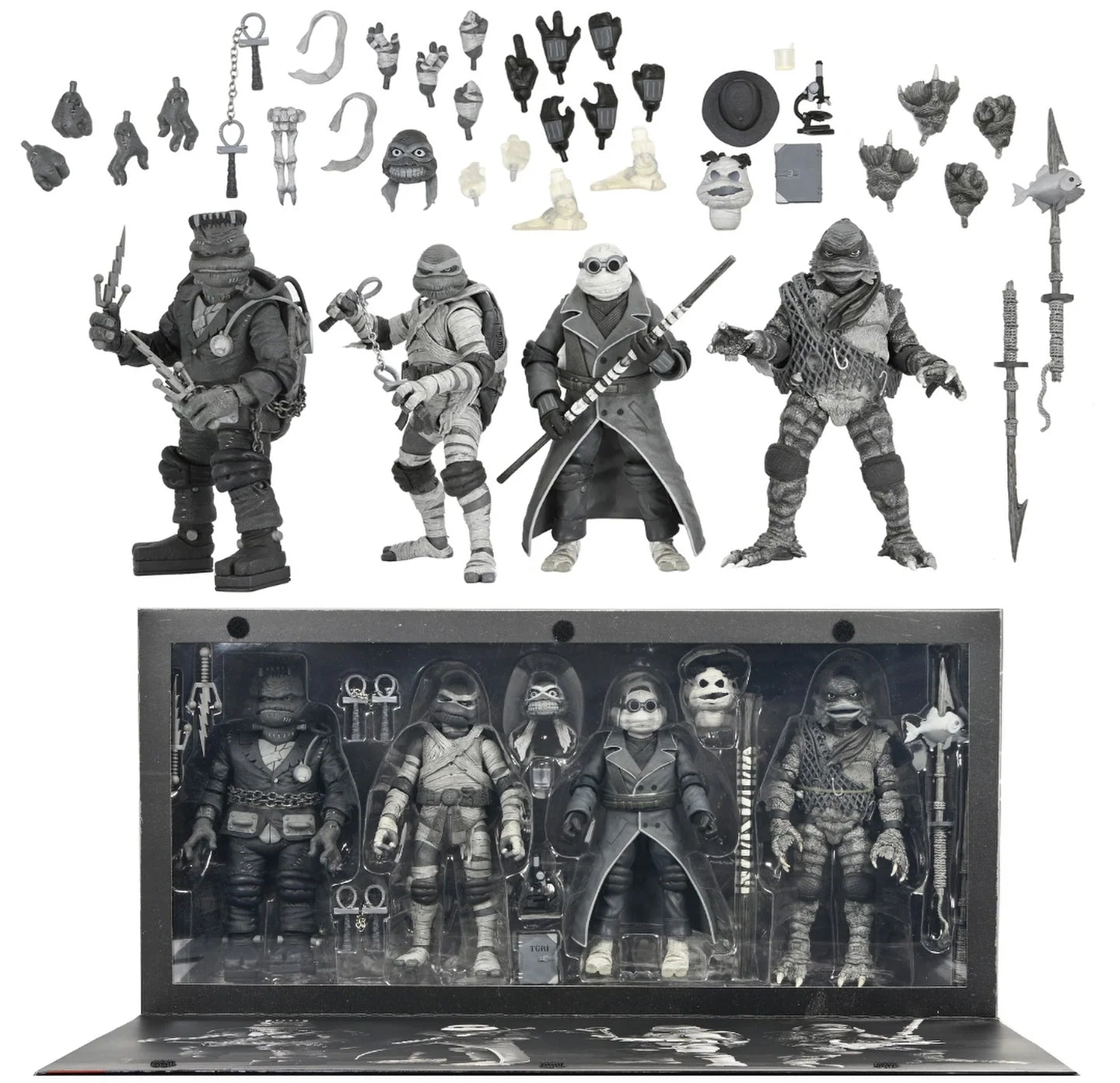 NECA Universal Monsters x Teenage Mutant Ninja Turtles Black & White Action Figure 4-Pack (7 inch)