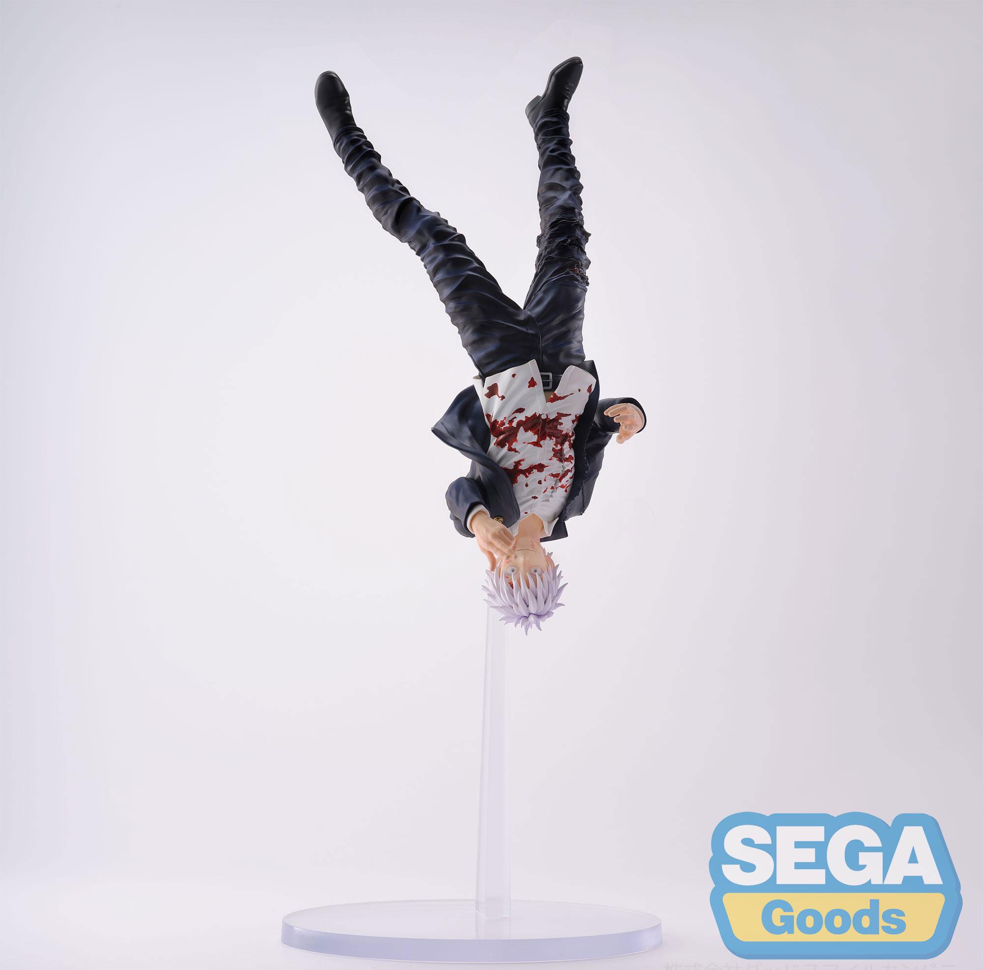The SEGA Jujutsu Kaisen Hidden Inventory/Premature Death Figurizm Satoru Gojo Cursed Technique Reversal: Red PVC Statue (24 cm) features white-haired Gojo in a black suit on a clear stand—ideal for any Satoru Gojo or SEGA figure collection.